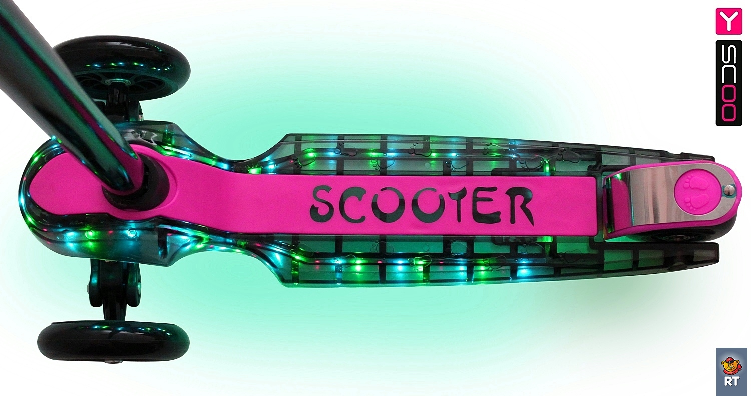 Самокат Y-Scoo Maxi Laser Show, черно-розовый  